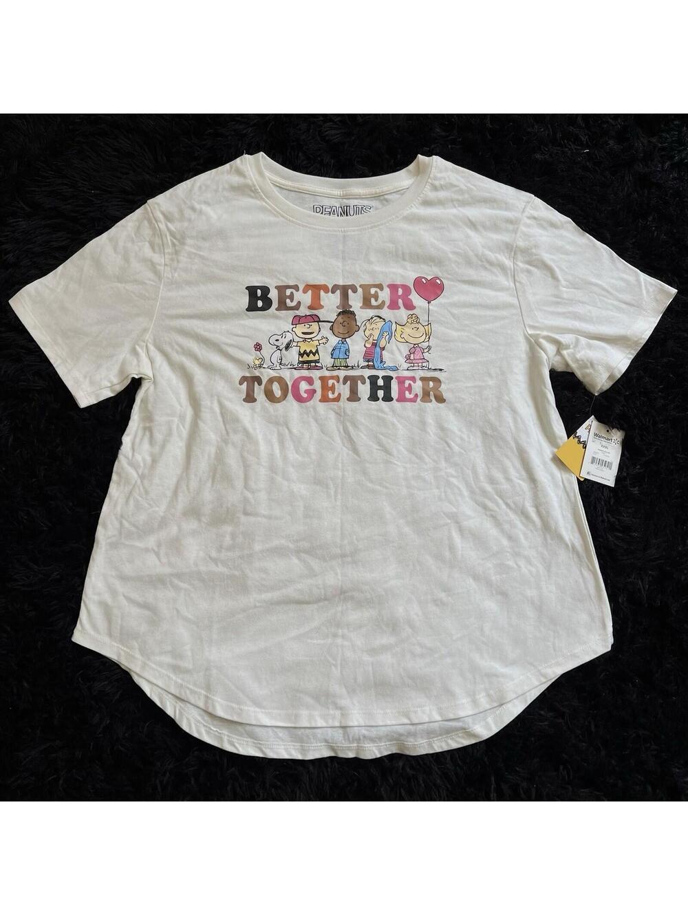 NWT Peanuts Better Together Graphic T-Shirt Jrs XXXL White Cotton Blend Snoopy
